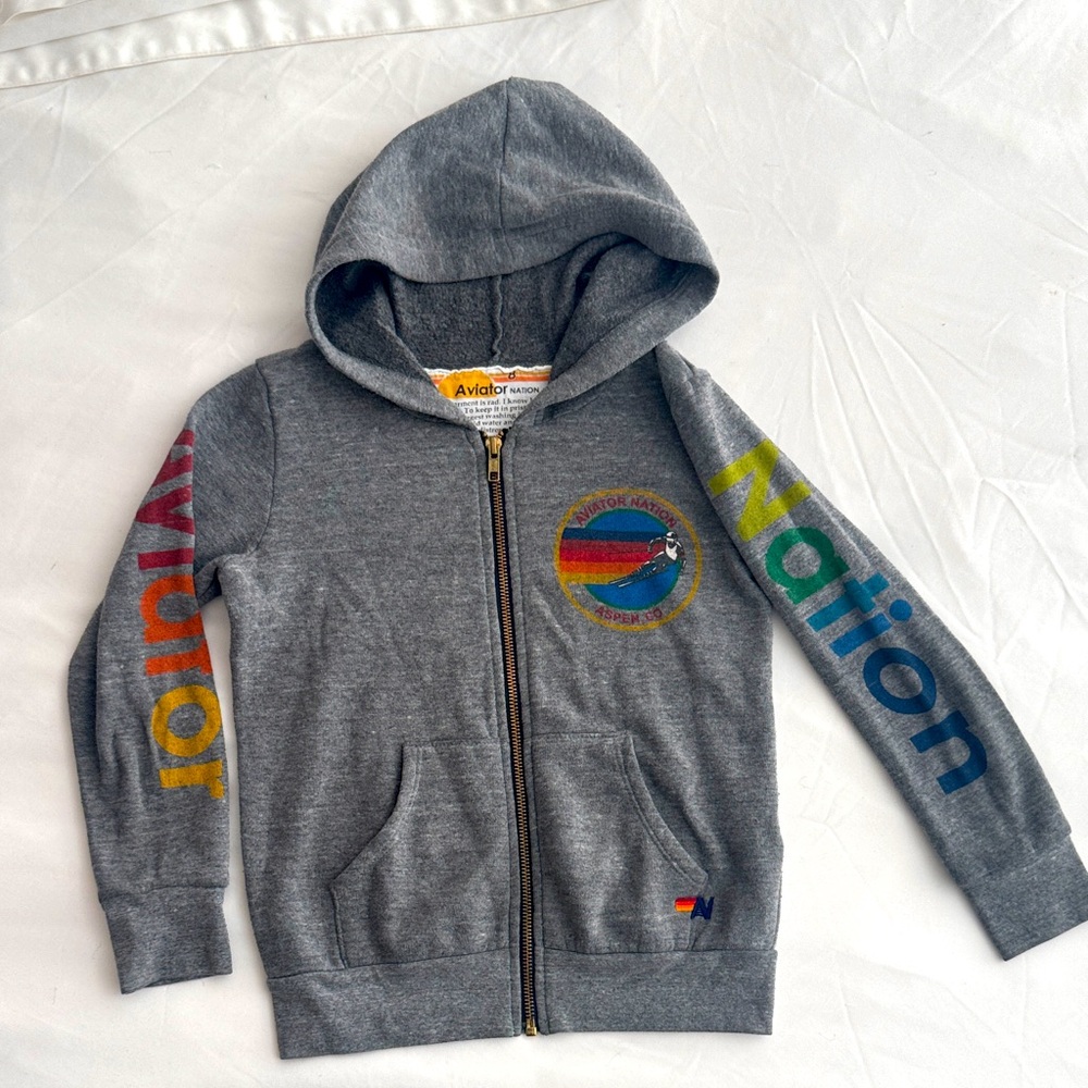 Gray Aviator Nation Kids Hoodie with Rainbow Accents